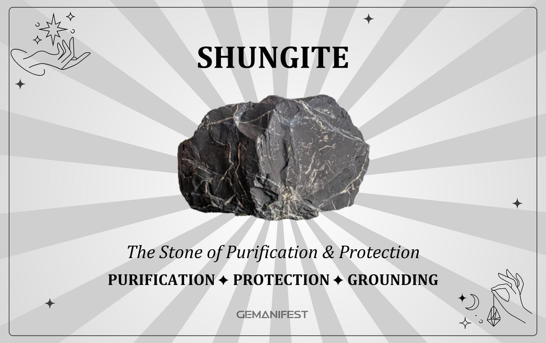 Shungite crystal meaning – The Stone of Protection & Grounding, used for energy cleansing, shielding, and balance.