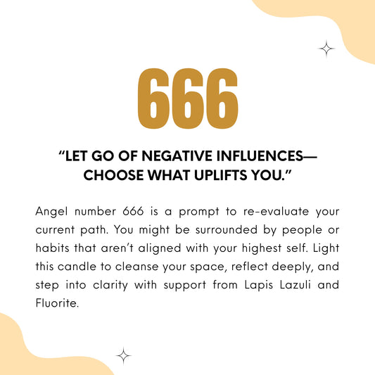 Gemanifest angel number candle labeled '666 Reflection' on a beige surface.