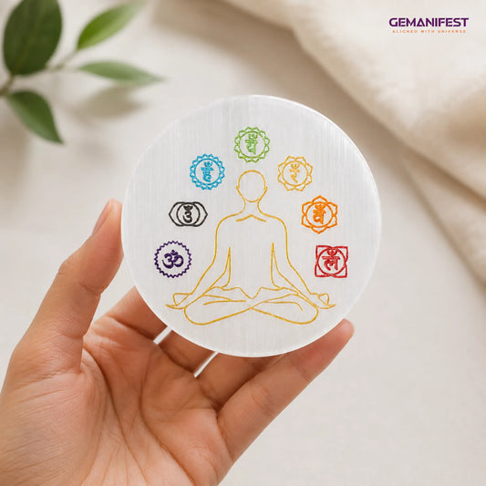 7 Chakra Meditation Selenite Charging Plate for Balance