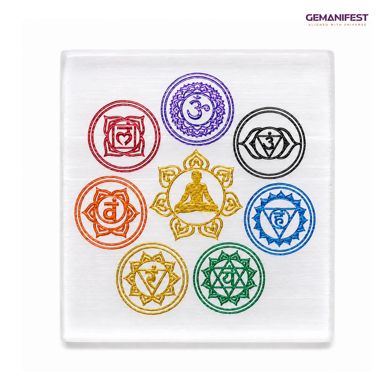 Seven Chakra Sqaure Selenite Charging Plate for Energy Harmony