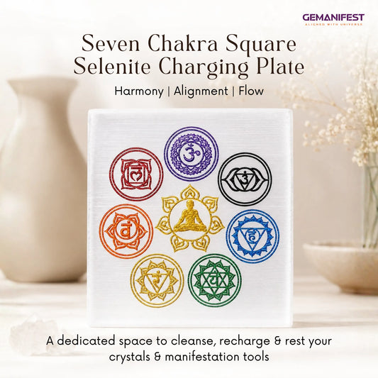 Seven Chakra Sqaure Selenite Charging Plate for Energy Harmony