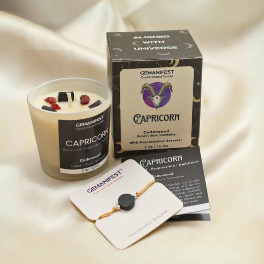 Capricorn Zodiac Manifestation Candle with full kit set for discipline and protection.