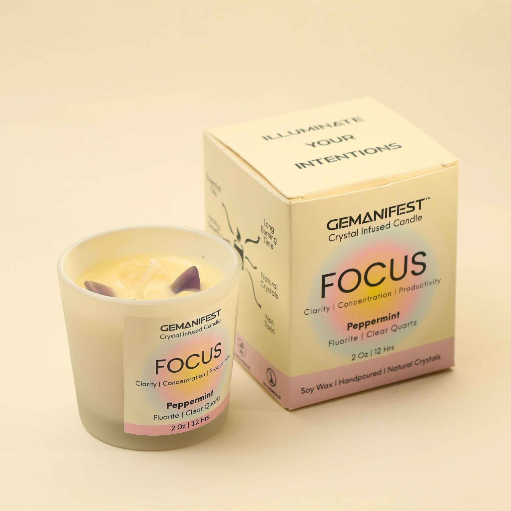 Focus Manifestation Candle with ready to gift packaging box for Mental Clarity, Focus, and Productivity.