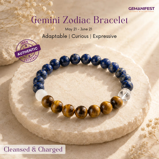 Beaded bracelet with Tiger's Eye and Lapis Lazuli on a beige background