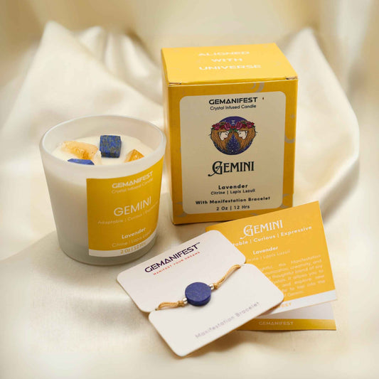 Gemini Zodiac Manifestation Candle with full kit set for clarity, creativity, and expression.
