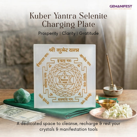 Kuber Yantra Selenite Charging Plate for Prosperity Manifestation