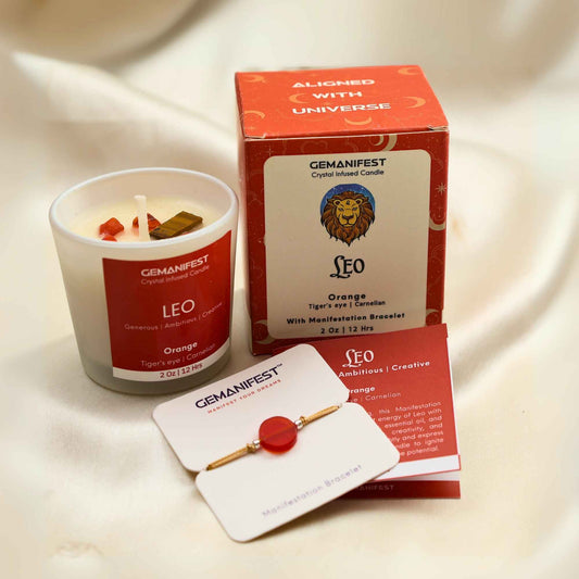 Leo Zodiac Manifestation Candle with full kit set for courage and creativity.