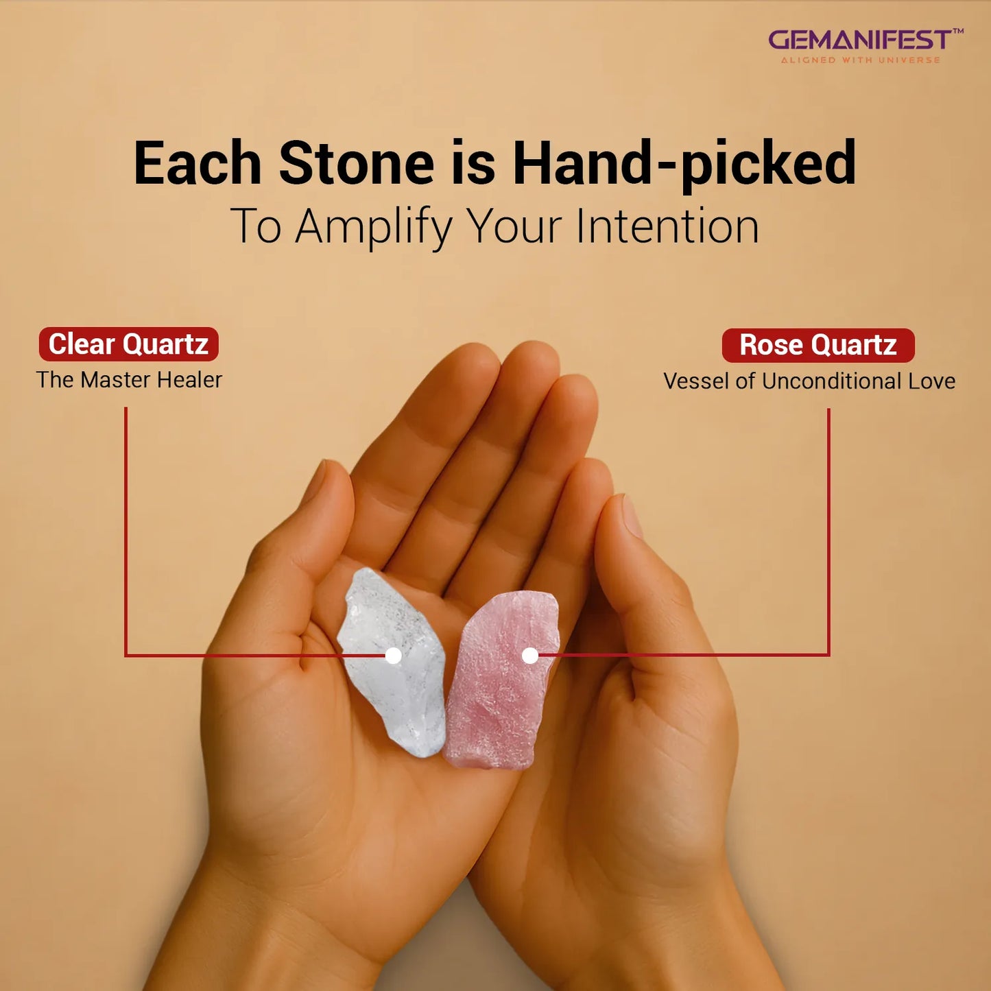 Rose Quartz and Clear Quartz crystals used in Love manifestation candle.