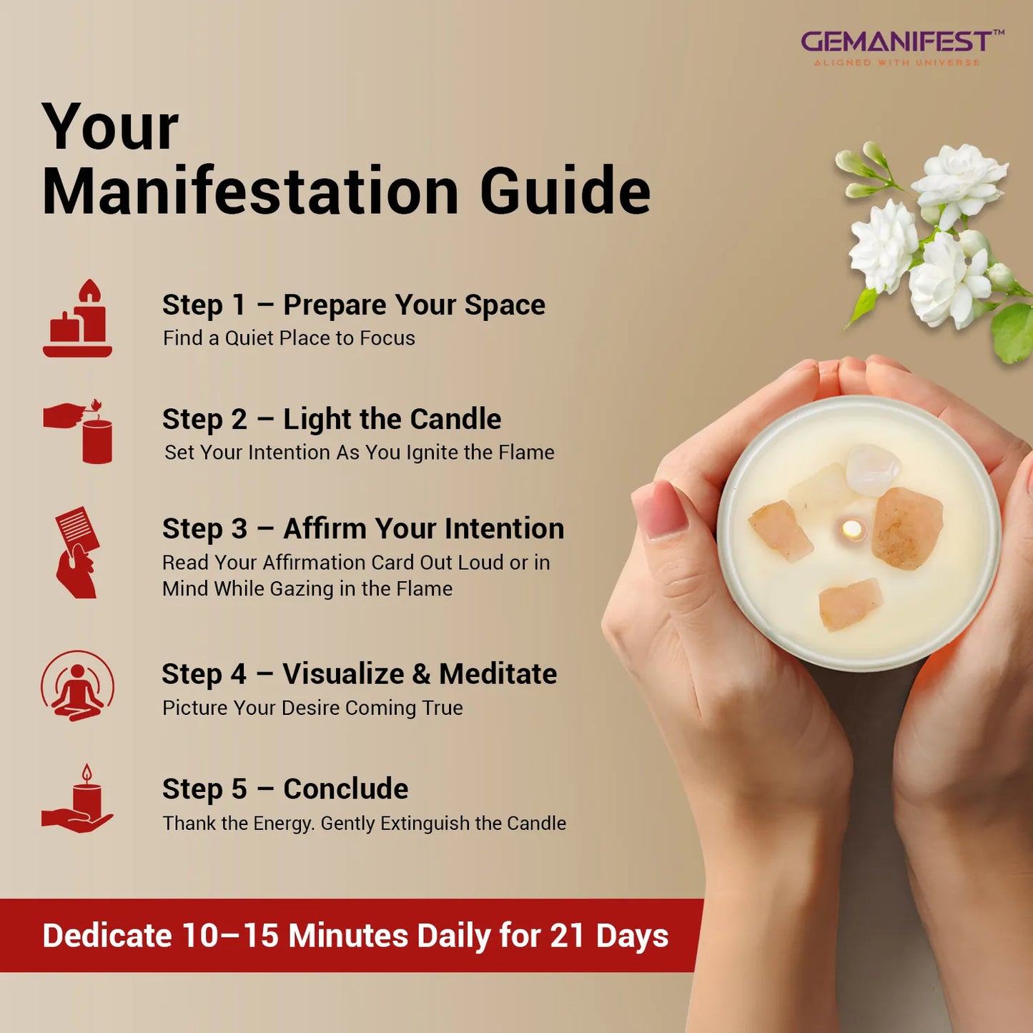 Step-by-step manifestation guide for using Love crystal candle.