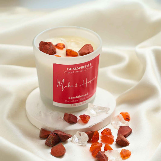 Make It Happen Manifestation Candle with Carnelian .