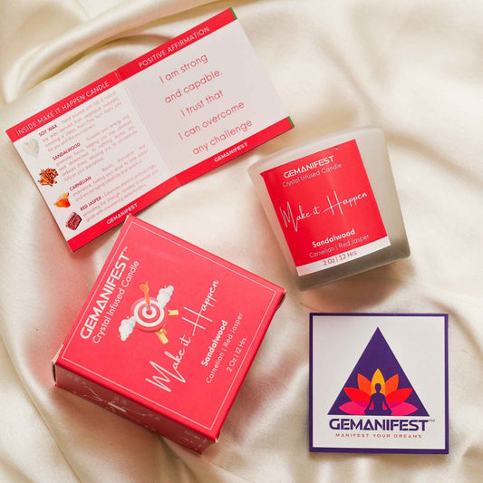 Make It Happen Manifestation Candle with Carnelian .