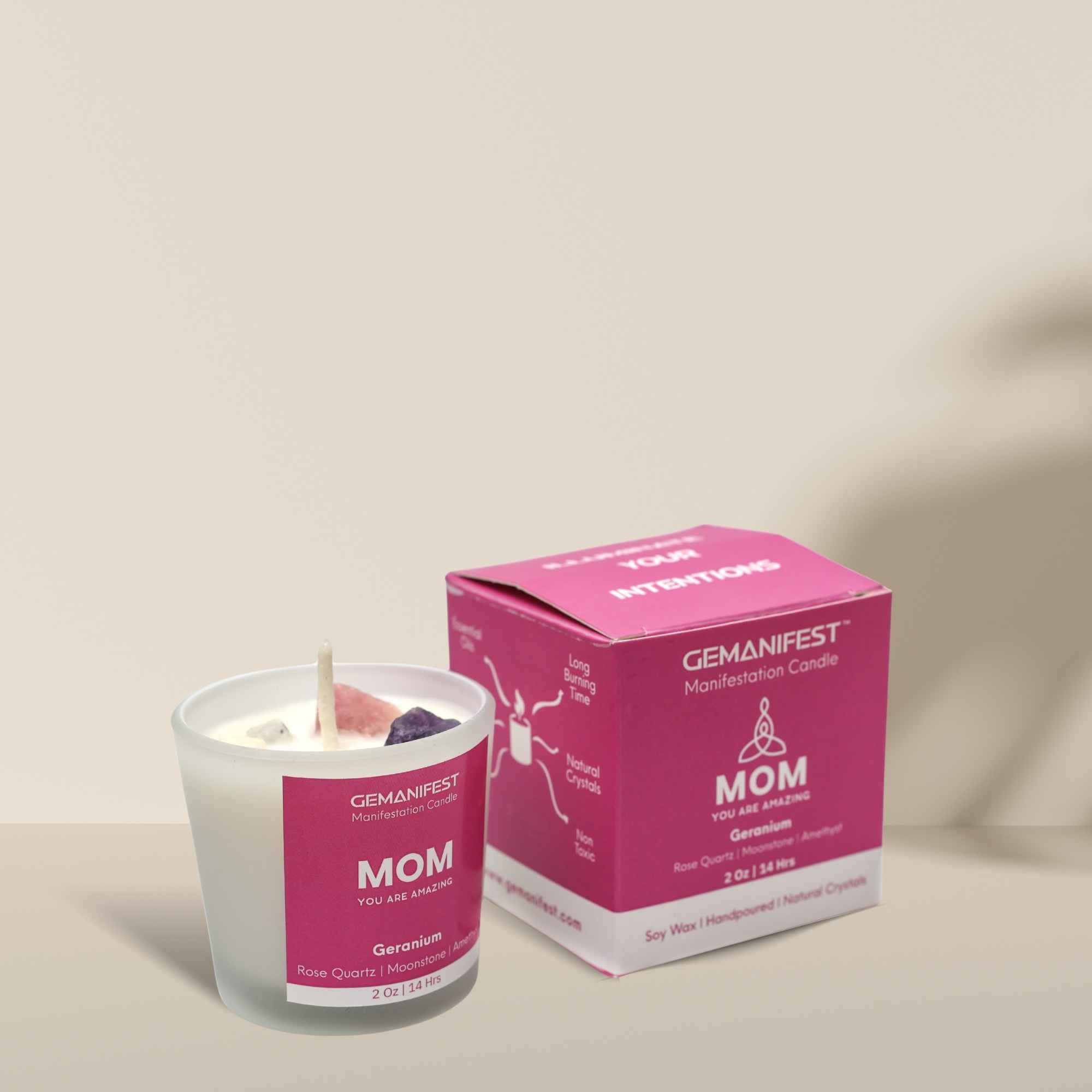 “Mom – You Are Amazing” Candle with gift ready packaging box.