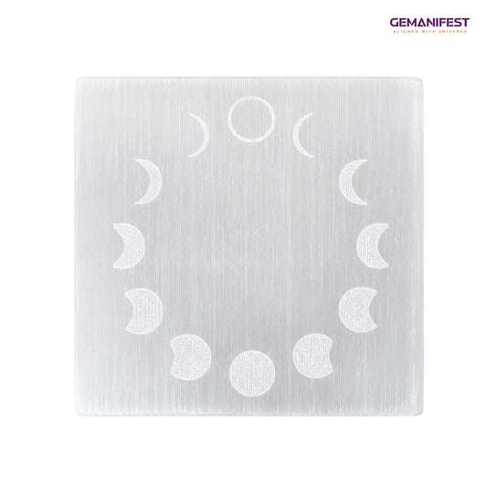 Moon Phases Selenite Charging Plate for Renewal & Daily Reflection