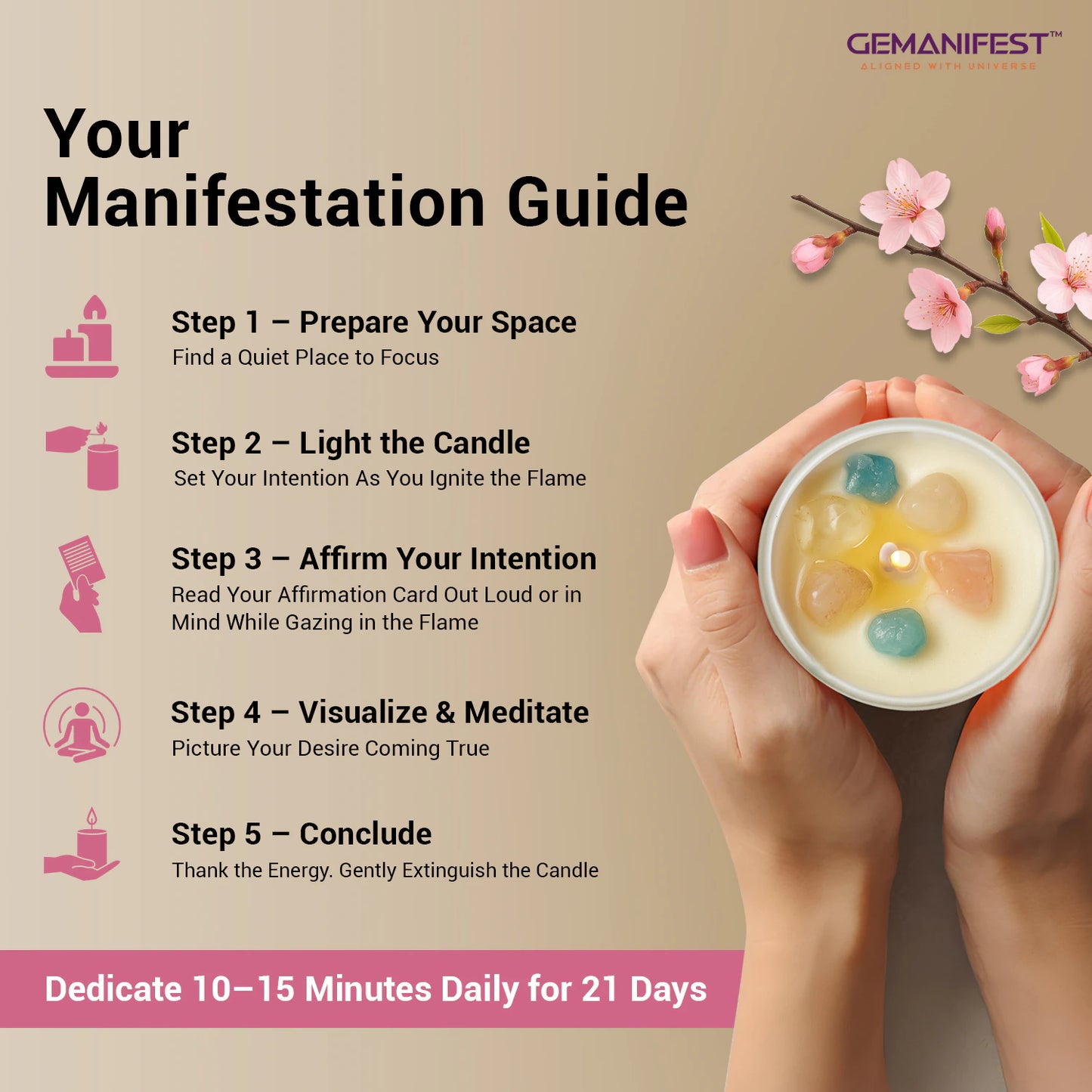 Step-by-step manifestation guide for using Pregnancy crystal candle.