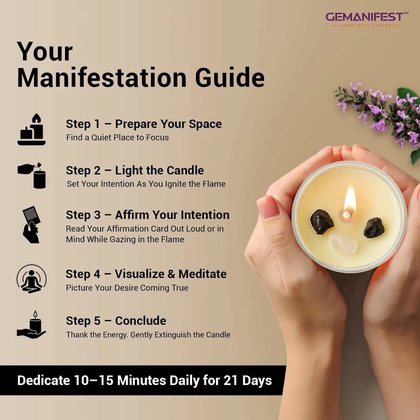 Step-by-step manifestation guide for using Protection crystal candle.