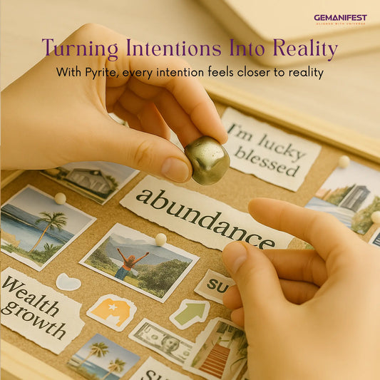 Pyrite tumble on a white platform with a blurred background