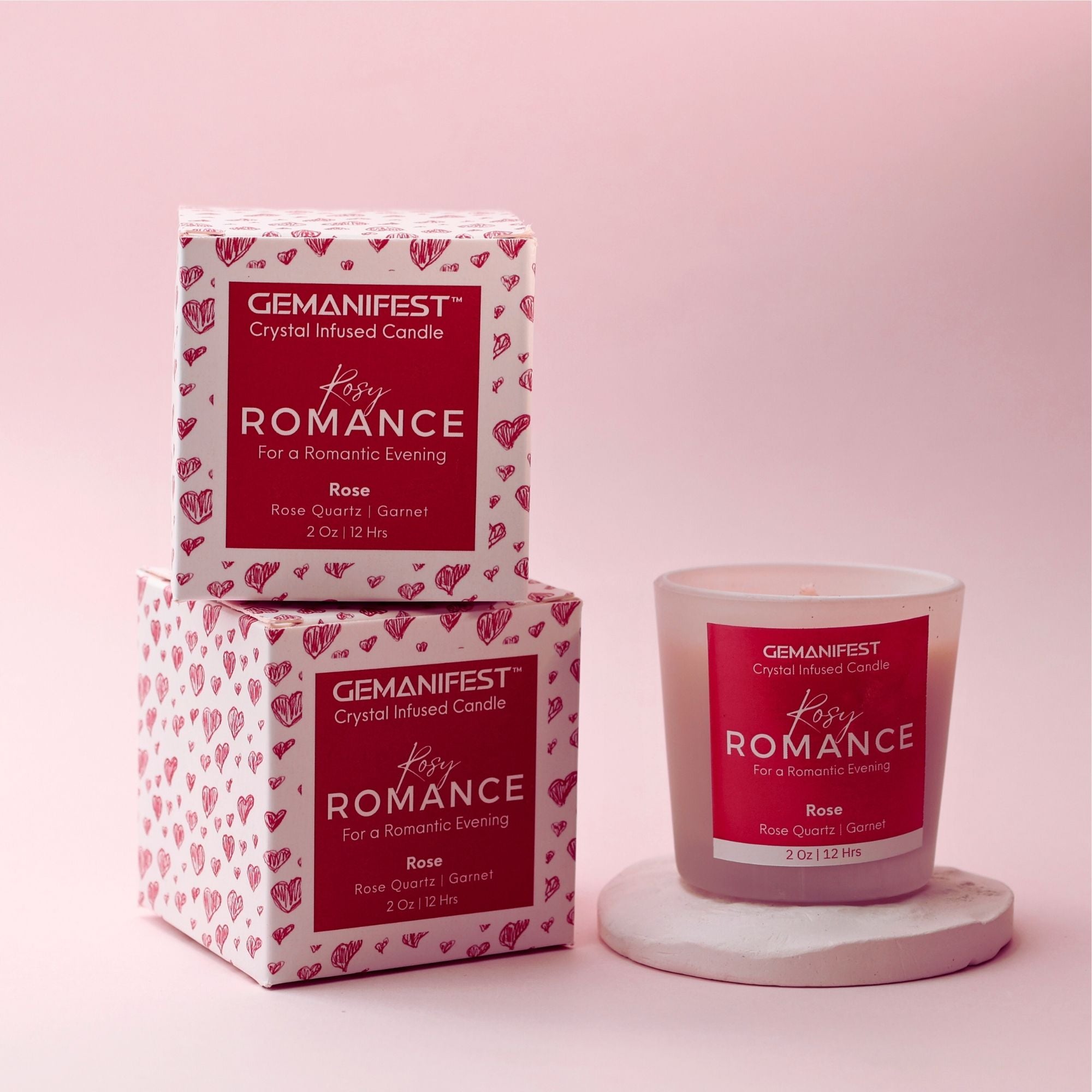 Rosy Romance Manifestation Candle with gift ready packaging box for love and passion.