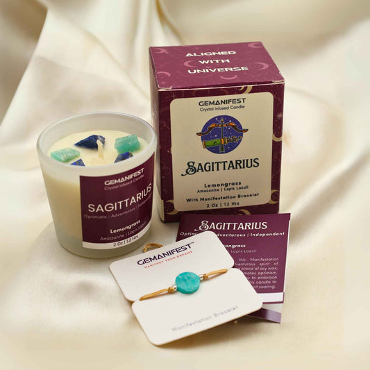Sagittarius Zodiac Manifestation Candle with full kit set for optimism and adventure.