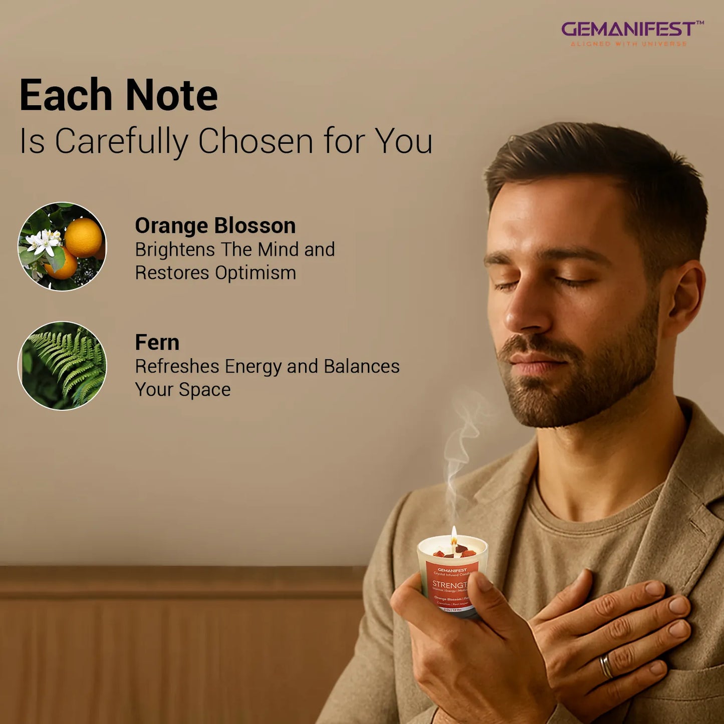Man meditating with Strength
manifestation candle for healing energy.