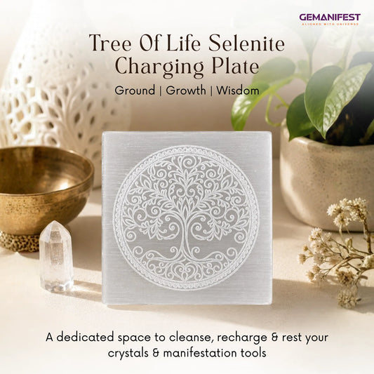 Tree of Life Selenite Charging Plate for Grounding & Manifestation