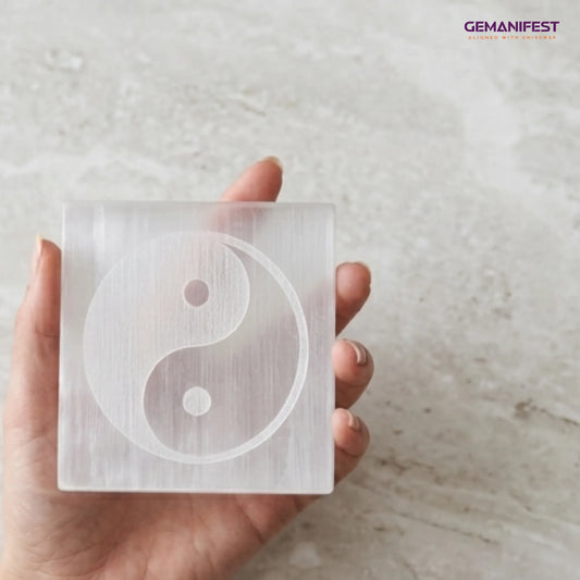 Yin Yang Selenite Charging Plate for Balance & Alignment