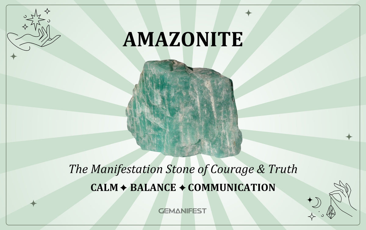 Amazonite crystal meaning – The Manifestation Stone of Courage & Truth, used for clarity, confidence, and energy protection.