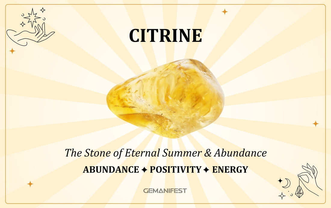 Citrine crystal meaning – The Stone of Eternal Summer & Abundance, used for prosperity, happiness, and energy.