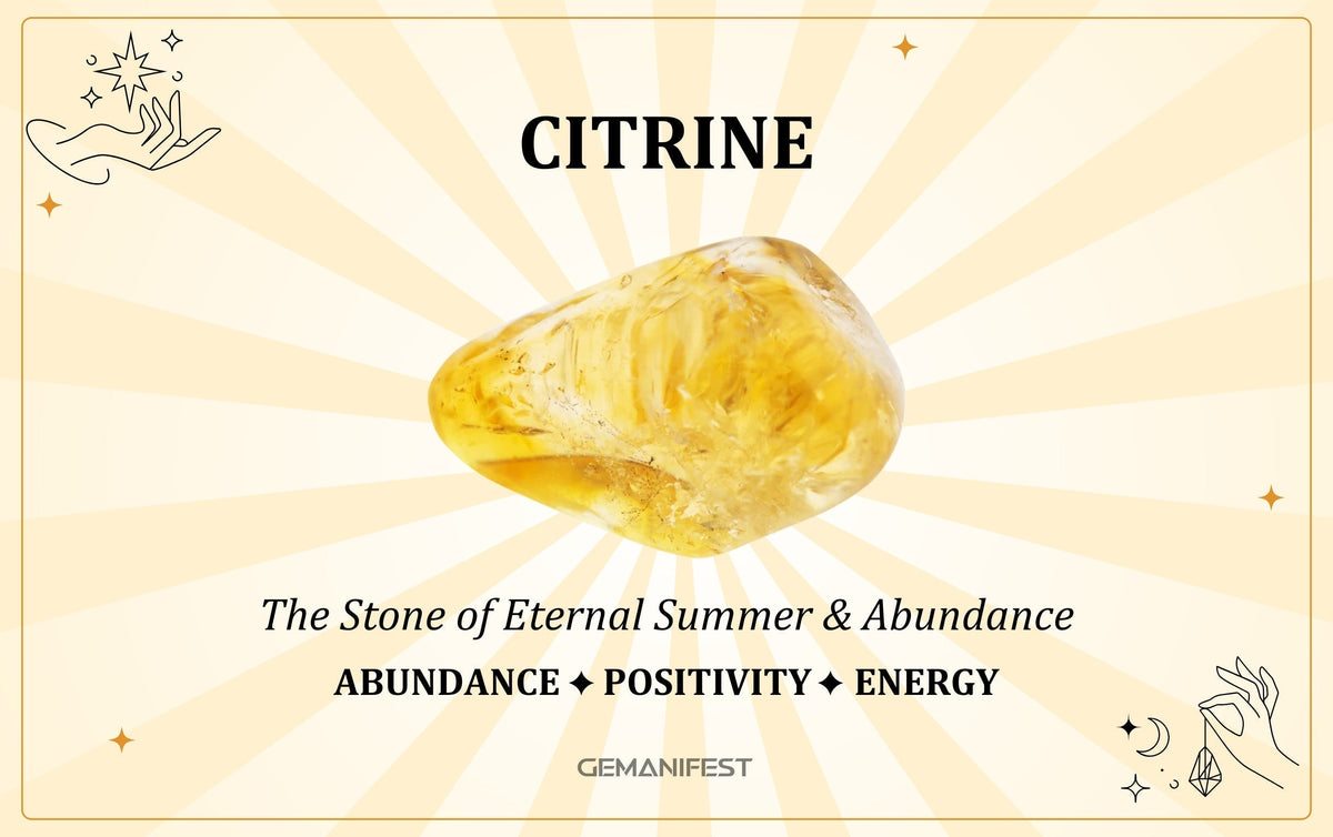 Citrine crystal meaning – The Stone of Eternal Summer & Abundance, used for prosperity, happiness, and energy.