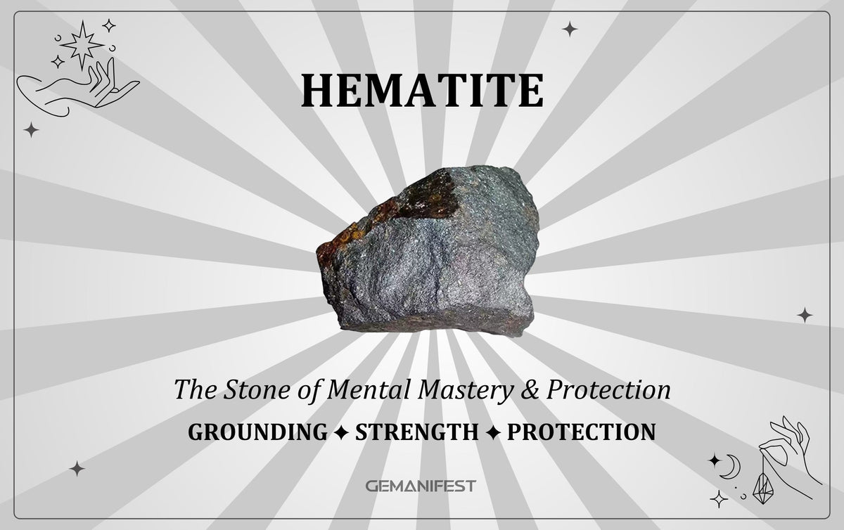 Hematite crystal meaning – The Stone of Mental Mastery & Protection, used for focus, grounding, and shielding energy.