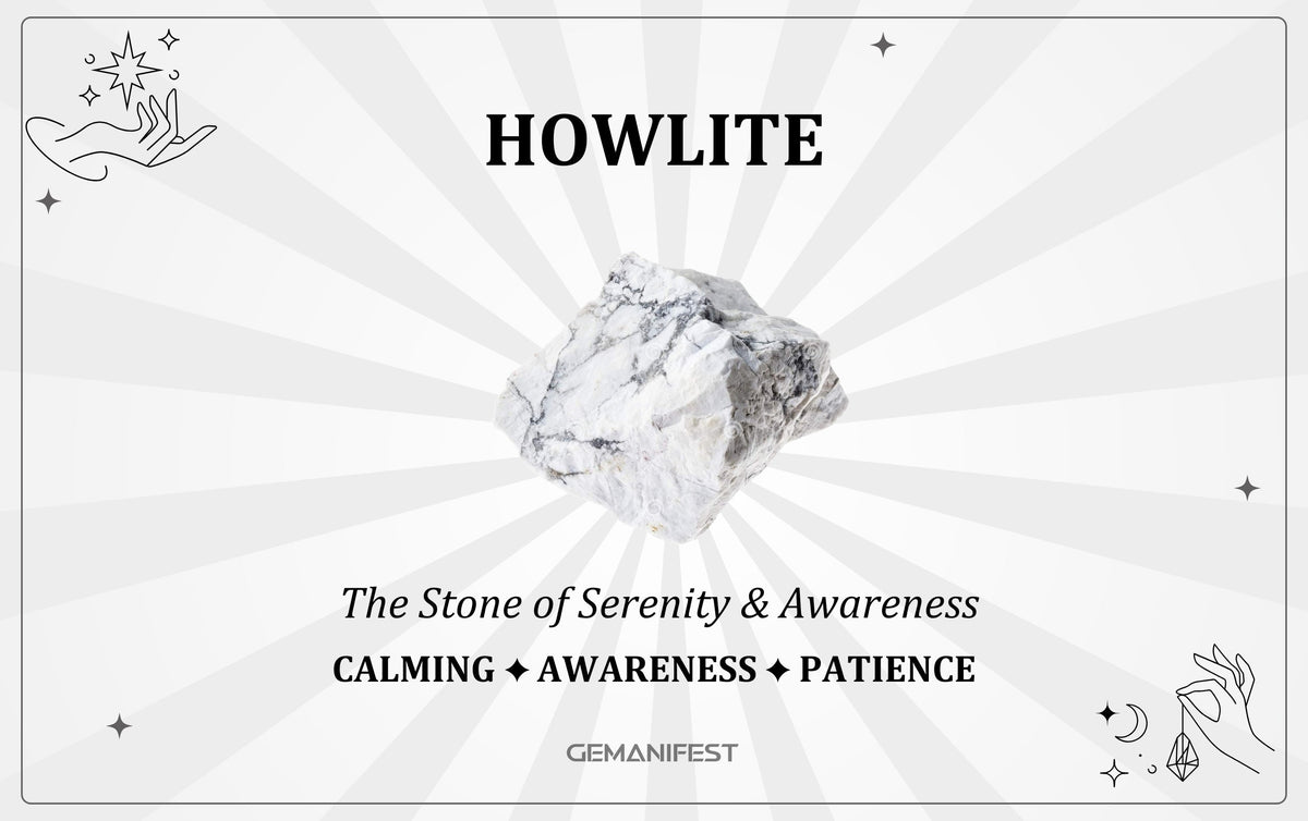 Howlite crystal meaning – The Stone of Serenity & Awareness, used for relaxation, clarity, and mindfulness.