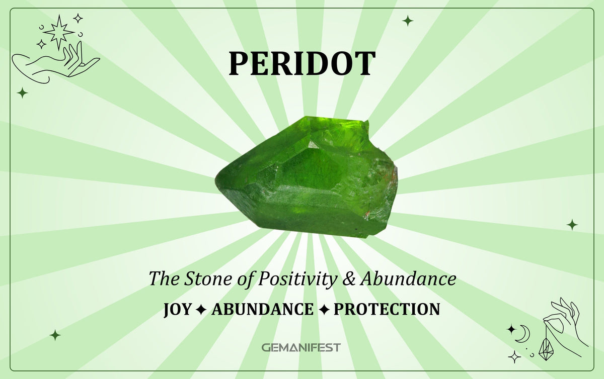Peridot crystal meaning – The Stone of Positivity & Abundance, used for prosperity, emotional balance, and manifestation.