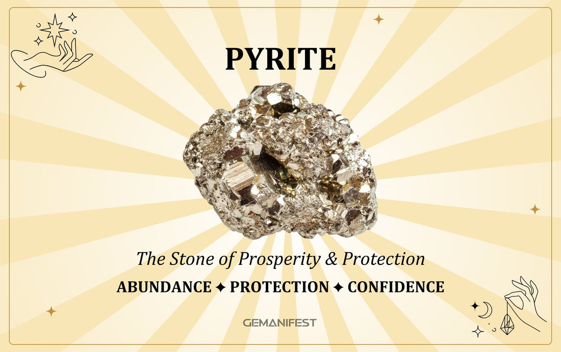 Pyrite crystal meaning – The Stone of Prosperity & Protection, used for wealth attraction, motivation, and shielding energy.
