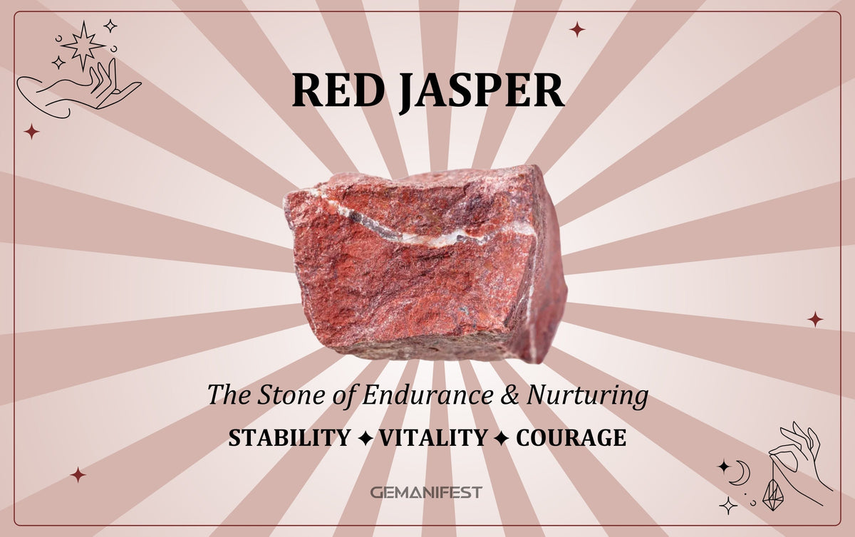 Red Jasper crystal meaning – The Stone of Endurance & Nurturing, used for grounding, strength, and emotional healing.