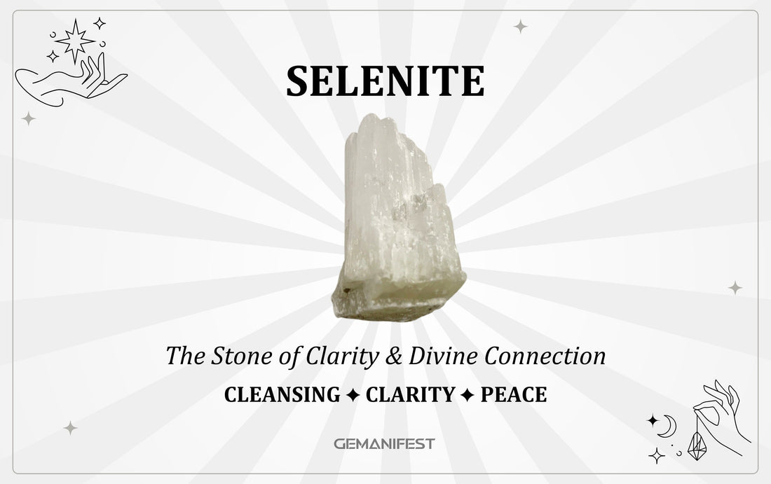 Selenite crystal meaning – The Stone of Clarity & Divine Connection, used for mental clarity, spiritual growth, and energy cleansing.