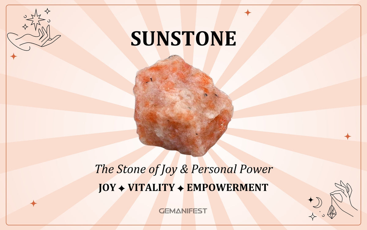 Sunstone crystal meaning – The Stone of Joy & Personal Power, used for positivity, confidence, and manifestation.