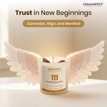 Gemanifest candle with angel wings on a soft background
