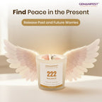 Gemanifest balance candle with product details on a neutral background