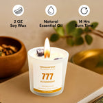 Gemanifest 777 Alignment candle with product details on a neutral background