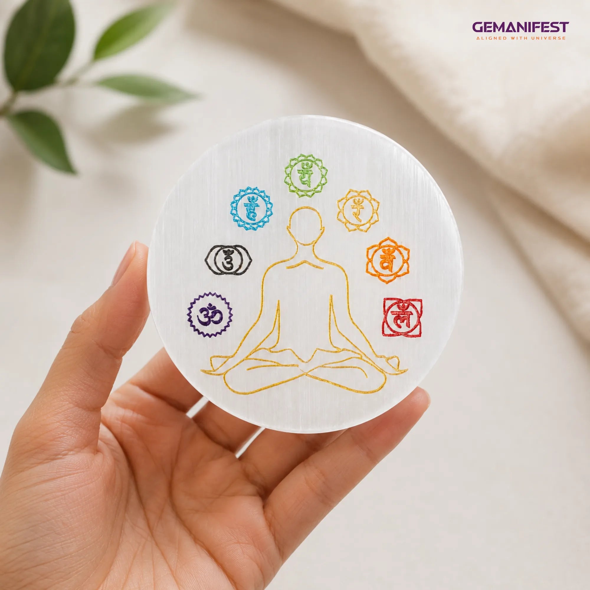 7 Chakra Meditation Selenite Charging Plate for Balance