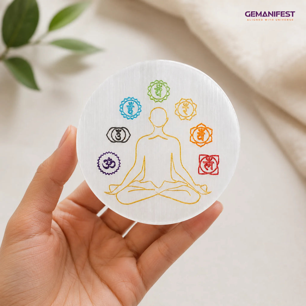 7 Chakra Meditation Selenite Charging Plate for Balance