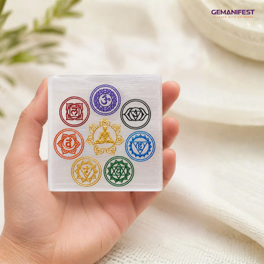 Seven Chakra Sqaure Selenite Charging Plate for Energy Harmony