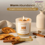 Angel Number Candle '888 Abundance' held by two hands with a blurred background - Gift Ready
