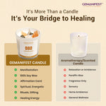 GEMANIFEST candle packaging with product features and comparison to aromatherapy candles.