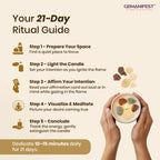 21-Day Ritual Guide with hands holding a candle and GEMANIFEST branding.