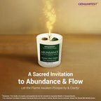 Gemanifest abundance candle with text on a warm background