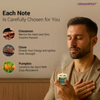 Hand holding Green Aventurine and Pyrite gemstones, stones of opportunity and prosperity, included with Abundance Candle