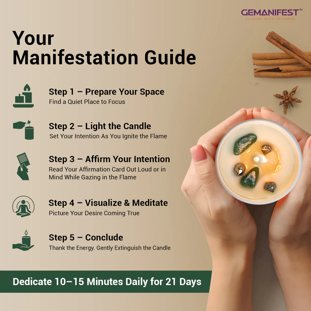 Manifestation guide with hands holding a candle.