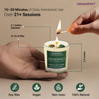 Abundance Candle size guide showing diameter, height, soy wax, vegan, non-toxic, 100% natural