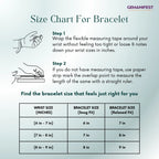 Size chart for bracelet with measurement instructions and Gemanifest branding.