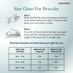 Size chart for bracelet with measurement instructions and Gemanifest branding.